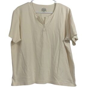 Cabela’s For Women Henley T-Shirt, Size 2X Regular, Soft Beige Short Sleeve Casu